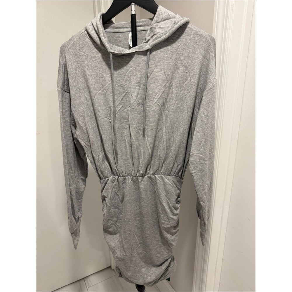 HALARA Gray SpacerTek™ Long Sleeve Ruched Bodycon Mini Casual Hoodie Dress